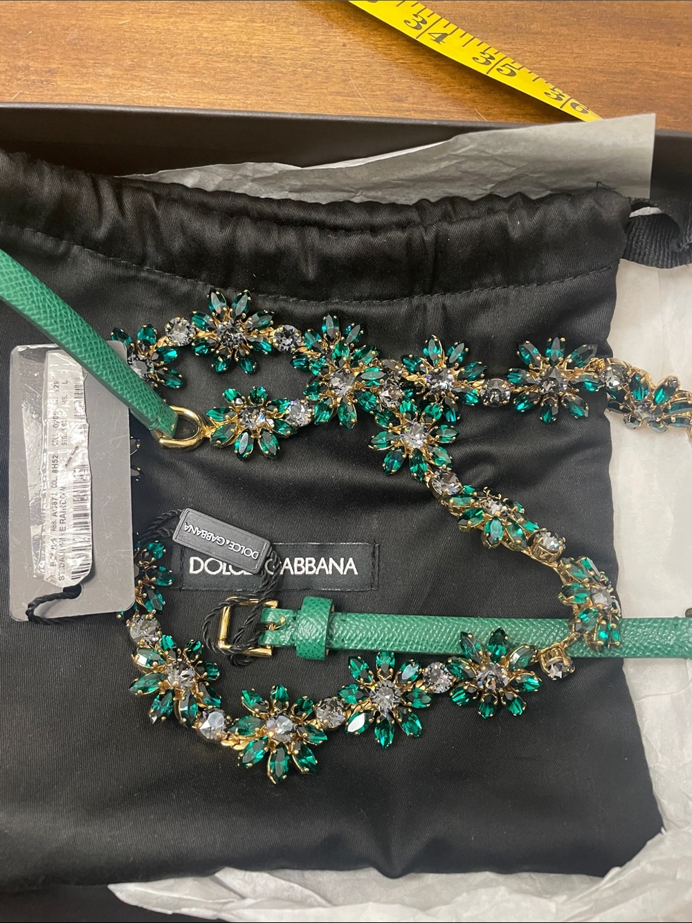 Authentic Dolce & Gabbana Crystal Green Floral Crystal Belt Strap NIB dust bag - Picture 10 of 12